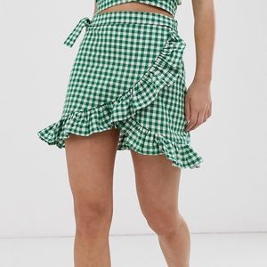 Glamorous Petite wrap mini skirt in gingham